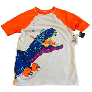 Lands End Dino Swim Shirt Boys Size M Dinosaur Snorkel T-Shirt T-Rex NWT